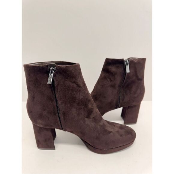 Calvin Klein Ankle Boots Size 8 Brown Block Heel Side Zip Winter Booties - Picture 7 of 10